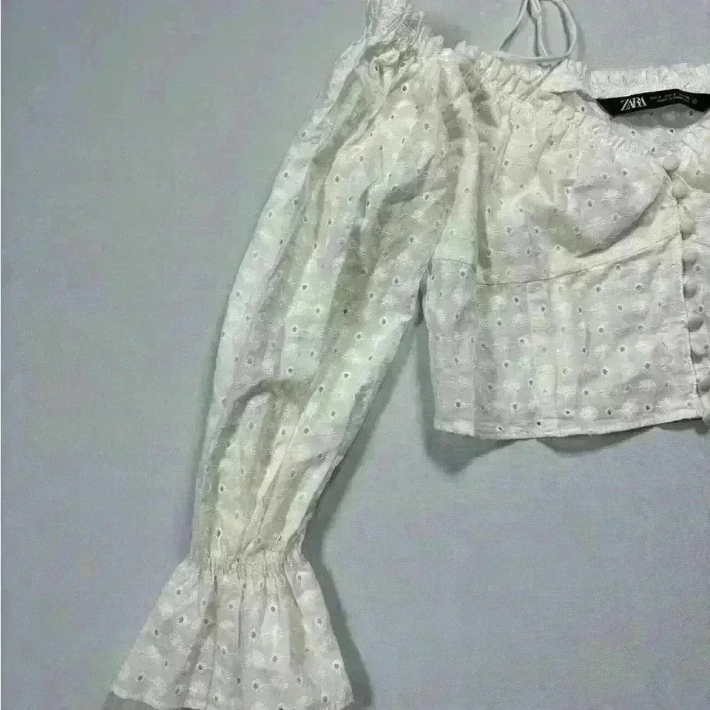 Zara Embroidered Eyelet Crop Top Small (Medium) coquette girl cottagecore whimsy - Picture 5 of 9